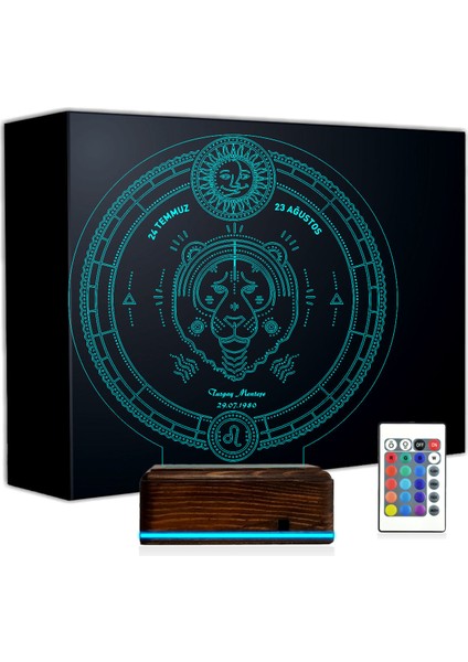 Kirppi 3D Lamba Astroloji Aslan Burcu Kişiye Özel Masa Gece Lambası