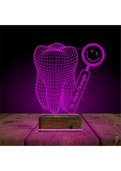 Kirppi 3D Lamba Smile Diş Hekimi Diş Doktoru Hediye Kişiye Özel Masa Gece Lambası
