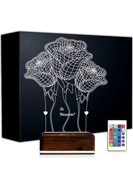 Kirppi 3D Lamba Sevgiliye Hediye Gül Demeti Kişiye Özel Masa Gece Lambası