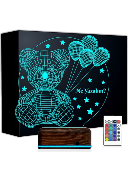 Kirppi 3D Lamba Ayıcık Hediye Balon Kişiye Özel Masa Gece Lambası