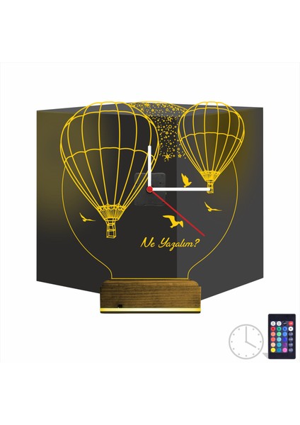 Kirppi 3D Saat Lamba Balon Kuş Kişiye Özel Masa Gece Lambası