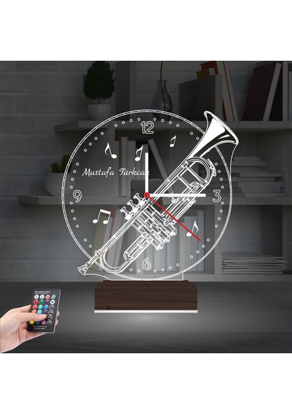 Kirppi 3D Saat Lamba Trompet Enstrüman Müzik Nota Kişiye Özel Masa Gece Lambası fiyatları