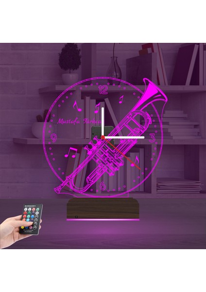 Kirppi 3D Saat Lamba Trompet Enstrüman Müzik Nota Kişiye Özel Masa Gece Lambası fırsatları