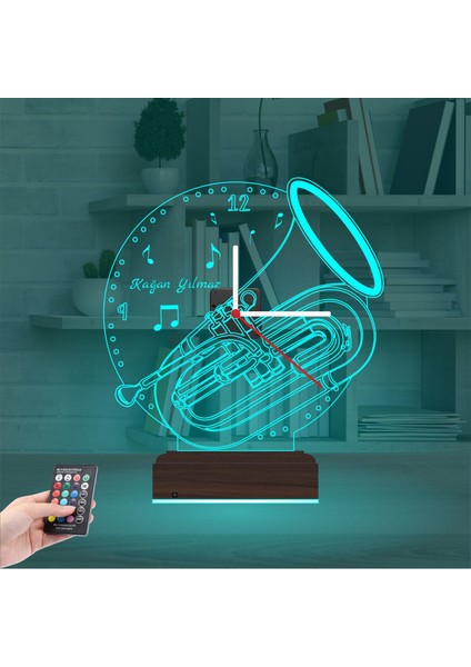 Kirppi 3D Saat Lamba Baritone Enstrüman Müzik Nota Kişiye Özel Masa Gece Lambası-1 modelleri