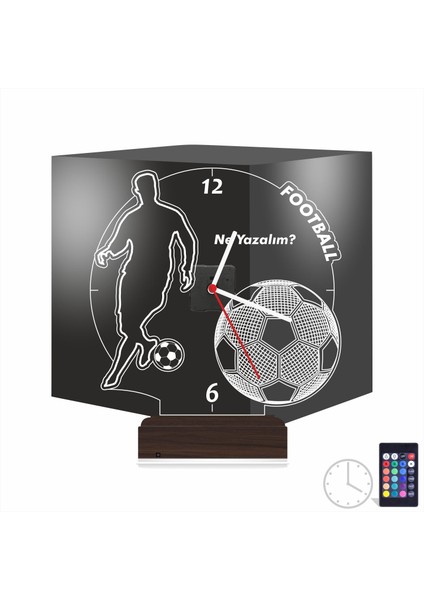 Kirppi 3D Saat Lamba Futbol Ronaldo Futbol Topu Tasarım Kişiye Özel Masa Gece Lambası