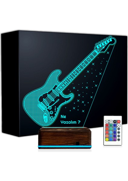 Kirppi 3D Lamba Elektro Gitar Gitarist Rock Müzik Kişiye Özel Masa Gece Lambası-1