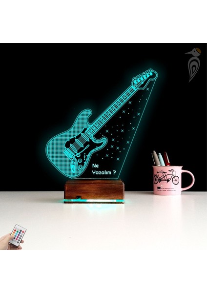 Kirppi 3D Lamba Elektro Gitar Gitarist Rock Müzik Kişiye Özel Masa Gece Lambası-1 fırsatları