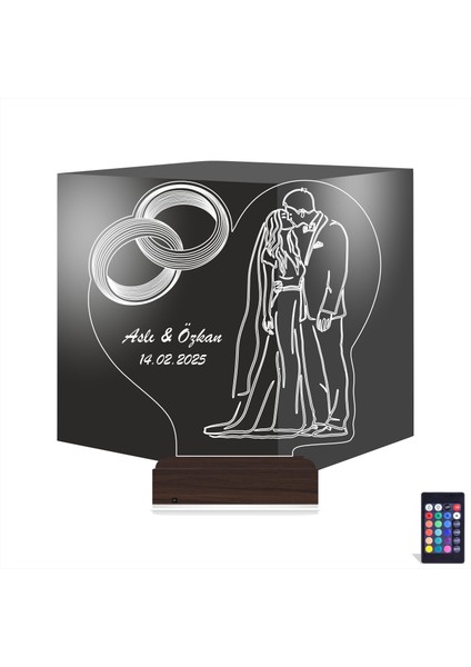 Kirppi 3D Lamba Gelin Damat Yıldönümü Seviliye Hediye Kişiye Özel Masa Gece Lambası