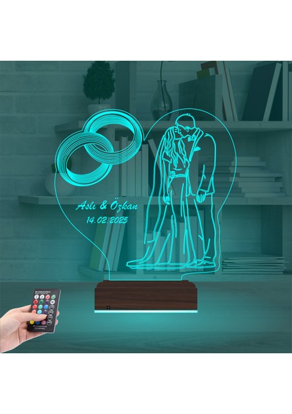 Kirppi 3D Lamba Gelin Damat Yıldönümü Seviliye Hediye Kişiye Özel Masa Gece Lambası modelleri