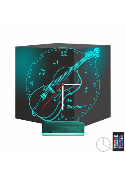 Kirppi 3D Saat Lamba Keman Müzik Nota Kişiye Özel Masa Gece Lambası-1
