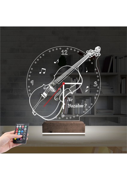 Kirppi 3D Saat Lamba Keman Müzik Nota Kişiye Özel Masa Gece Lambası-1 fiyatları