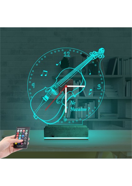 Kirppi 3D Saat Lamba Keman Müzik Nota Kişiye Özel Masa Gece Lambası-1 modelleri