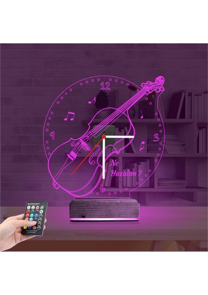 Kirppi 3D Saat Lamba Keman Müzik Nota Kişiye Özel Masa Gece Lambası-1 fırsatları