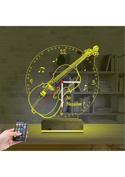 Kirppi 3D Saat Lamba Keman Müzik Nota Kişiye Özel Masa Gece Lambası-1 indirimleri