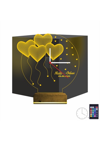 Kirppi 3D Saat Lamba Kalp Sevgiliye Hediye V1 Kişiye Özel Masa Gece Lambası