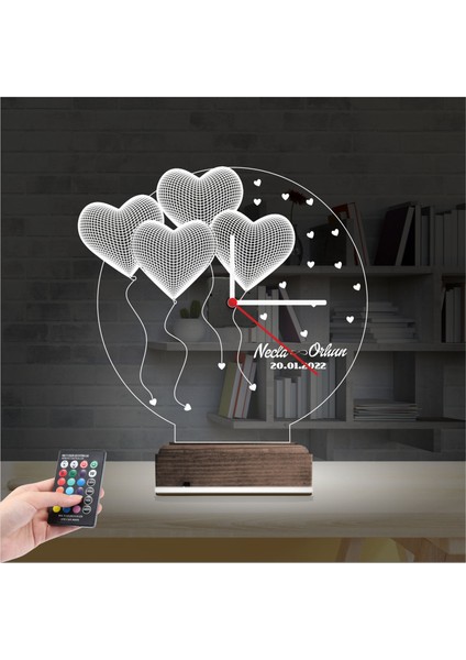 Kirppi 3D Saat Lamba Kalp Sevgiliye Hediye V1 Kişiye Özel Masa Gece Lambası fiyatları