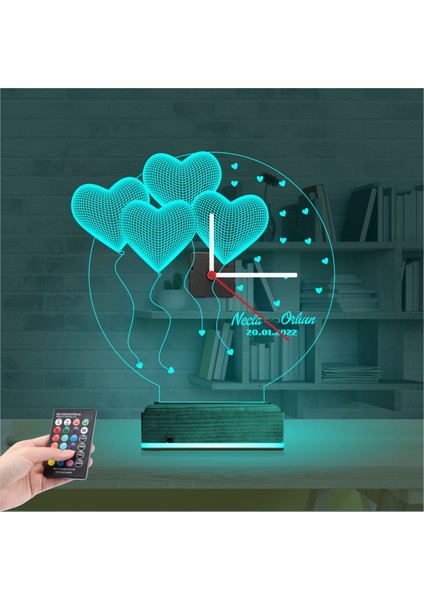 Kirppi 3D Saat Lamba Kalp Sevgiliye Hediye V1 Kişiye Özel Masa Gece Lambası modelleri