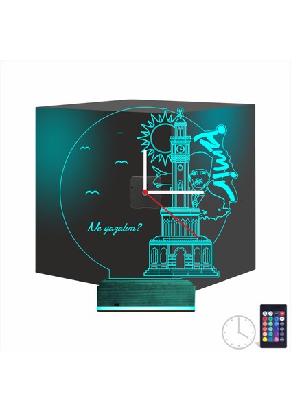 Kirppi 3D Saat Lamba Izmir Saat Kulesi Atatürk Kişiye Özel Masa Gece Lambası