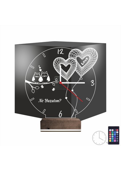 Kirppi 3D Saat Lamba Sevgiliye Hediye Kalp Baykuş Kişiye Özel Masa Gece Lambası
