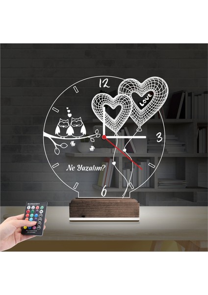 Kirppi 3D Saat Lamba Sevgiliye Hediye Kalp Baykuş Kişiye Özel Masa Gece Lambası fiyatları