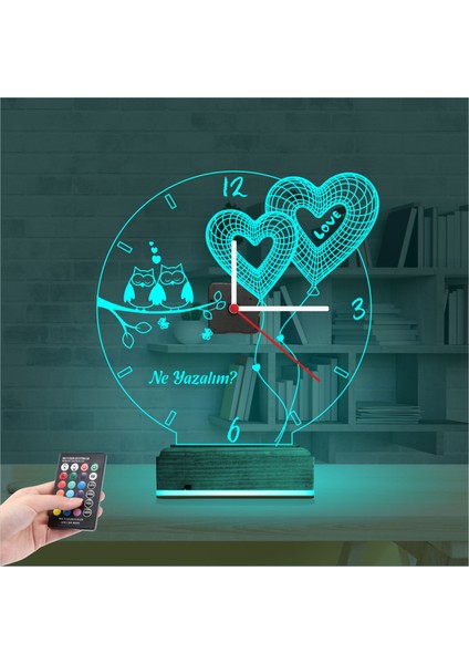 Kirppi 3D Saat Lamba Sevgiliye Hediye Kalp Baykuş Kişiye Özel Masa Gece Lambası modelleri