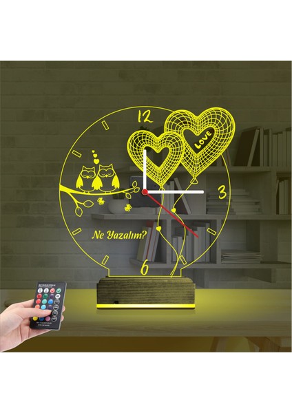 Kirppi 3D Saat Lamba Sevgiliye Hediye Kalp Baykuş Kişiye Özel Masa Gece Lambası indirimleri