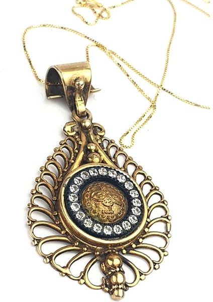 Gümüş üzerine altın kaplama tasarım Tuğra figürlü kolye