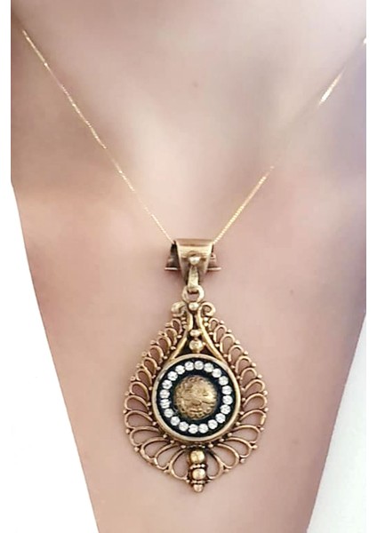 Gümüş üzerine altın kaplama tasarım Tuğra figürlü kolye fiyatları