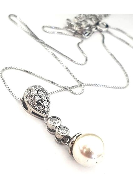 Zirkon taşlı 925 ayar gümüş inci kolye fiyatları