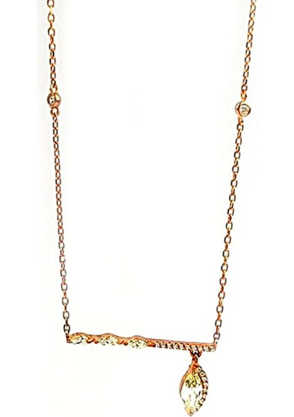 Sitrin Taşlı Gümüş üzerine rose altın kaplama lüks gümüş kolye