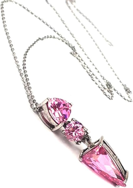Pembe Zirkon Taşlı Gümüş Modern Kolye modelleri