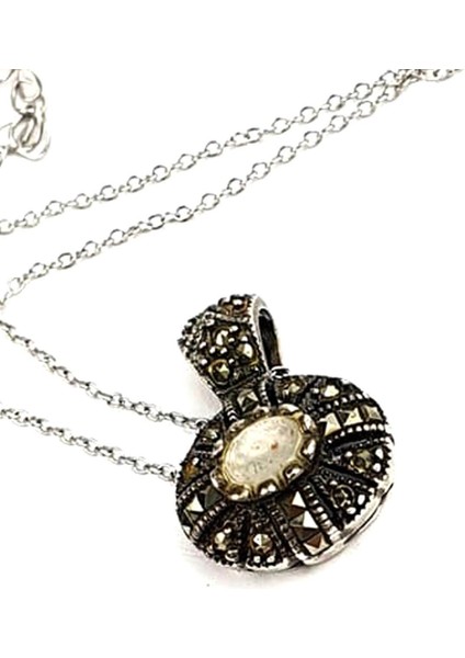 Sedef markazit taşlı gümüş kolye