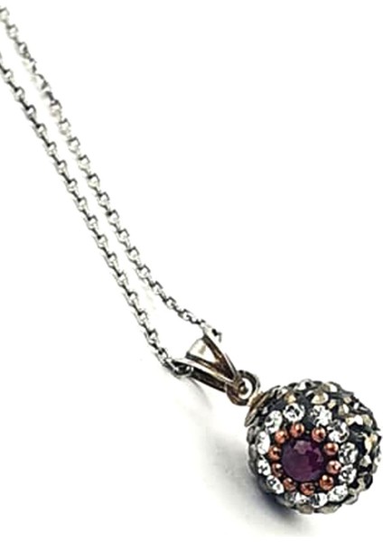 Kök Yakut Taşlı Swarovski Taş Detaylı Gümüş Kolye
