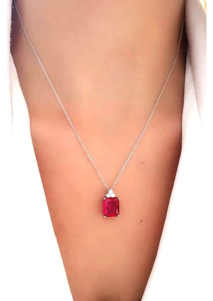 Sky Diamond Red Creative Rubies 925 Ayar Gümüş Lüks Baget Kolye fiyatları