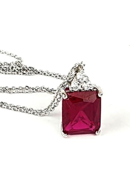 Sky Diamond Red Creative Rubies 925 Ayar Gümüş Lüks Baget Kolye modelleri
