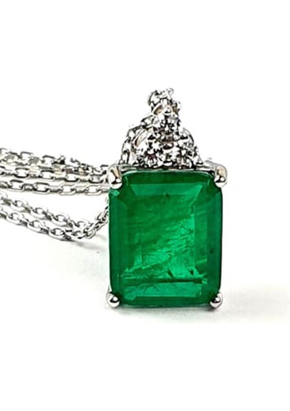 Sky Diamond Green Creative Rubies 925 Ayar Gümüş Lüks Baget Kolye