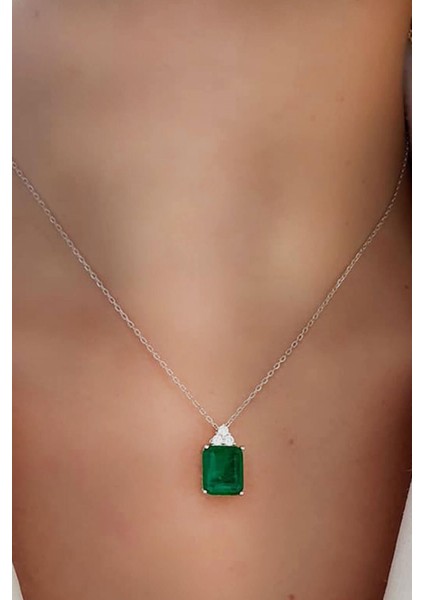 Sky Diamond Green Creative Rubies 925 Ayar Gümüş Lüks Baget Kolye fiyatları