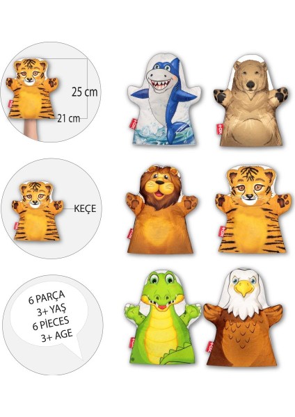 6 Parça Tox Vahşi Hayvanlar El Kukla Set , Eğitici Oyuncak