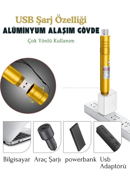 Pro-303 Usb Şarjlı Yeşil Lazer Pointer, Sunum Kalemi, Güçlü Şarjlı Lazer Işaretleyici