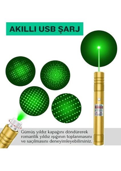 Pro-303 Usb Şarjlı Yeşil Lazer Pointer, Sunum Kalemi, Güçlü Şarjlı Lazer Işaretleyici