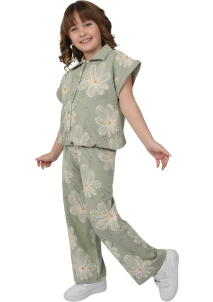 Kız Çocuk Çiçek Desenli Gömlek Pantolon Takımı