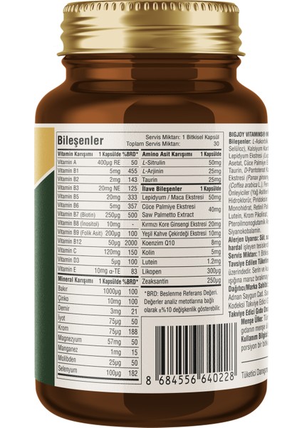 Multivitamin Men's Daily Care 30 Kapsül (Erkeklere Özel )