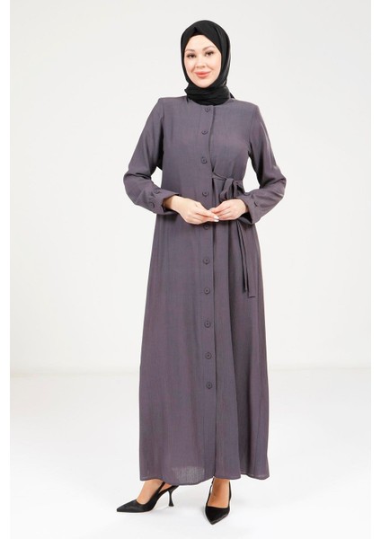 Düğmeli Koyu Gri Elbise 9181