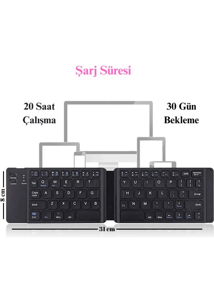 Multizone Katlanabilir Mini Bluetooth Klavye Android/ios/pc Uyumlu Şarjlı Taşınabilir