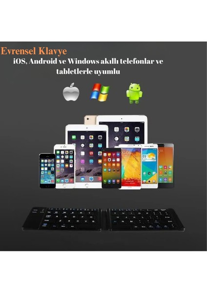 Multizone Katlanabilir Mini Bluetooth Klavye Android/ios/pc Uyumlu Şarjlı Taşınabilir