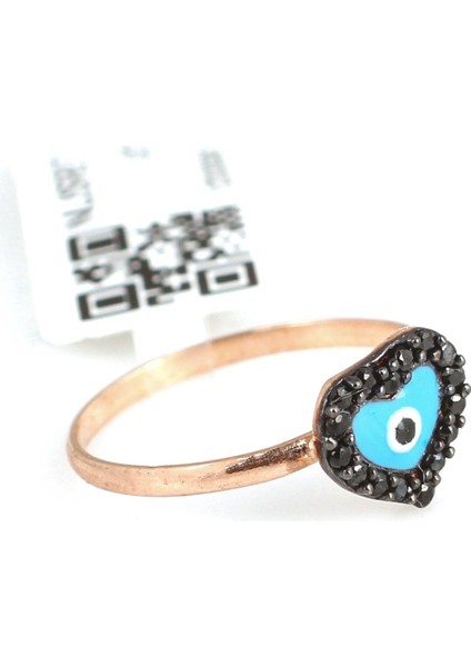 925 Ayar Gümüş Kalp Modeli Yüzük Pembe - Siyah Taş fiyatları