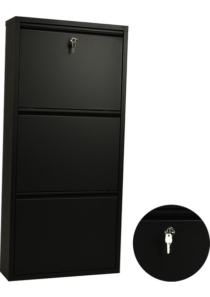 3'lü Siyah Metal Ayakkabılık (Kilitli)