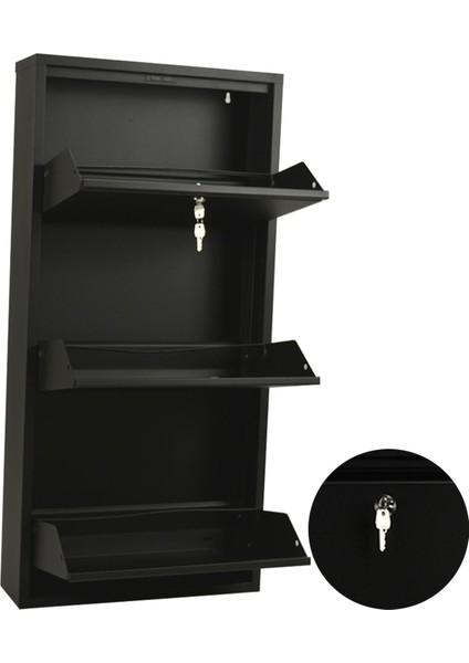 3'lü Siyah Metal Ayakkabılık (Kilitli) fiyatları