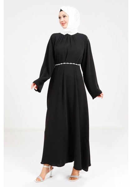 Taş Kemer Detaylı Siyah Elbise 9271 modelleri
