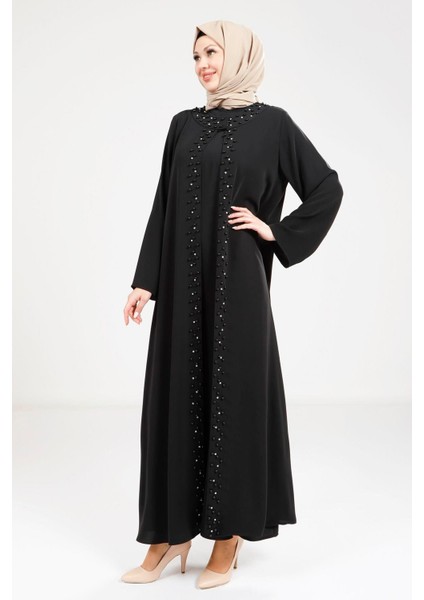Inci Detaylı Siyah Abaya 9268 modelleri